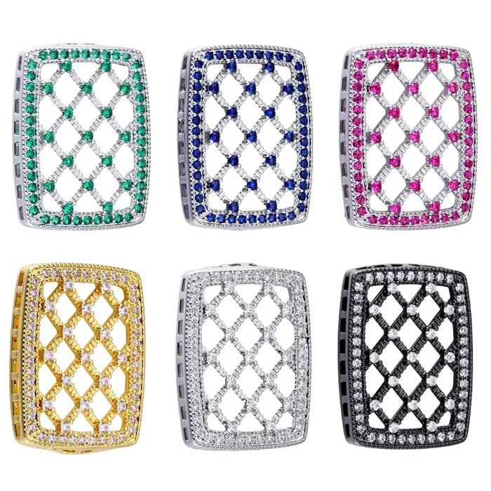 Connecteurs décoratifs carrés flottants plaqués or 18 carats avec pavé de zircons cubiques Juya pour la fabrication de bijoux de luxe DIY, perles et broderies