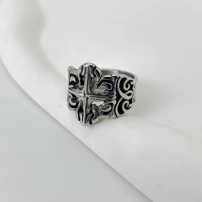 EManco - Bague en acier inoxydable gravée avec un motif floral vintage - Bagues pour hommes - Accessoires tendance - Tailles 7-10