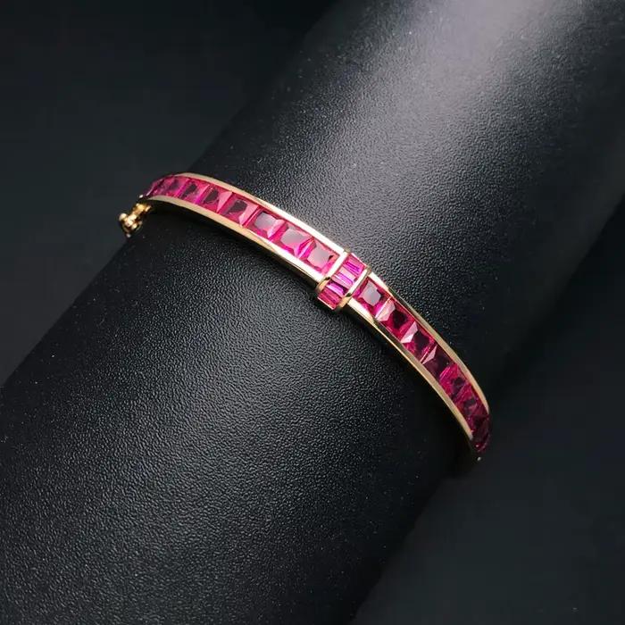 Bracelet en pierres précieuses de corindon rouge pour femme, or jaune, cadeau de bijoux de carillon pour dame, fête d'anniversaire, création élégante