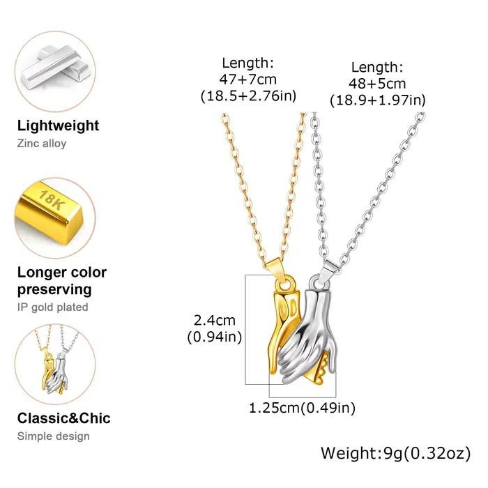 Ensemble Unique de collier d'attraction magnétique pour Couple, pendentif à main pour femmes et hommes, cadeau de saint valentin