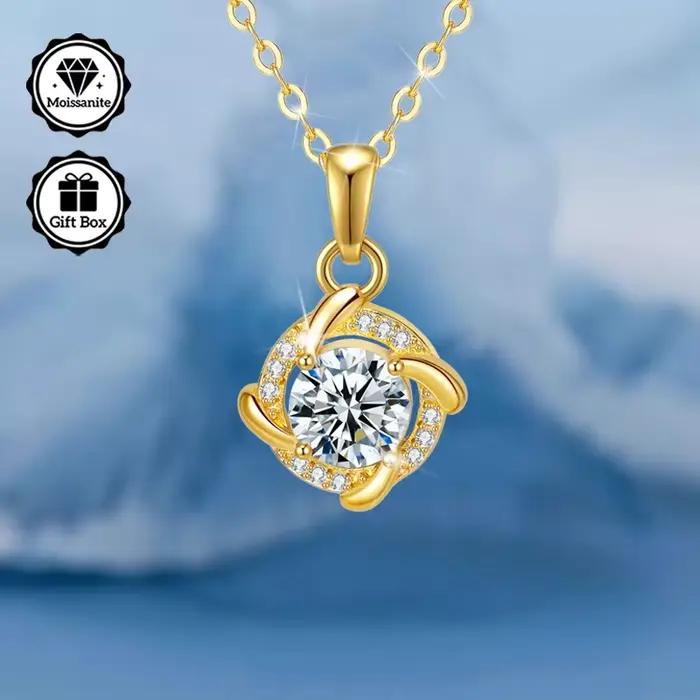 Collier moissanite 1 carat pour femme, bijoux pour femme, collier hypoallergénique, plaqué or, cadeau de noël