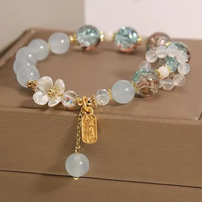 Bracelets en cristal de pop-corn en calcédoine naturelle, pendentif de fleur pour femmes, chaîne de perles, bijoux de fête d'anniversaire et de mariage