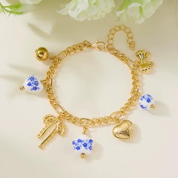 Bracelet tendance en céramique et métal pour femme, élégant, vintage, doux, pour fête, avec nœud papillon, imitation bijoux, cadeau