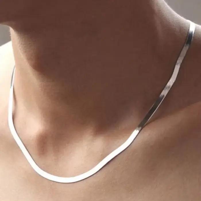 Collier chaîne en argent Sterling 925 de 4MM pour femmes, bijoux fins de luxe pour Couple, chaîne à lame, cadeau de mariage, ras du cou, clavicule