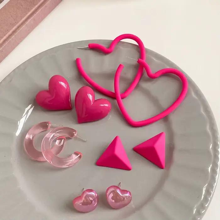 Po-Boucles d'Oreilles Triangle en Forme de Cœur pour Fille, Jolies Boucles Géométriques en Néon, Bijoux d'Été, 5 Paires