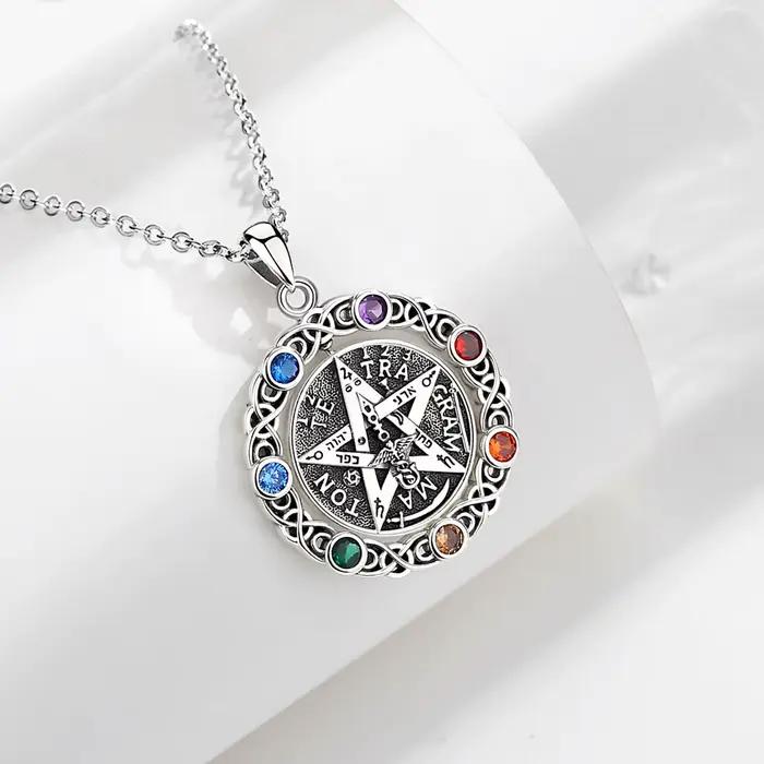 Eudora Original 925 collier pentagramme en argent Sterling pour femmes homme 7 couleurs Chakra étoile tétrgrammaton pendentif rotatif cadeau