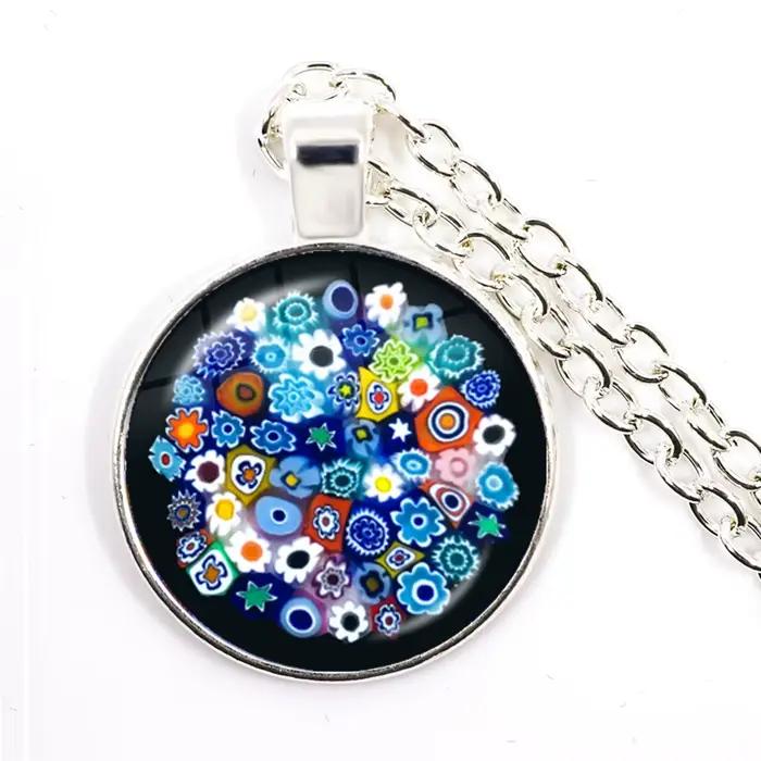 Murano Millefiori pendentif collier multicolore fleur 25mm verre Cabochon collier bijoux pour femmes hommes cadeau en gros