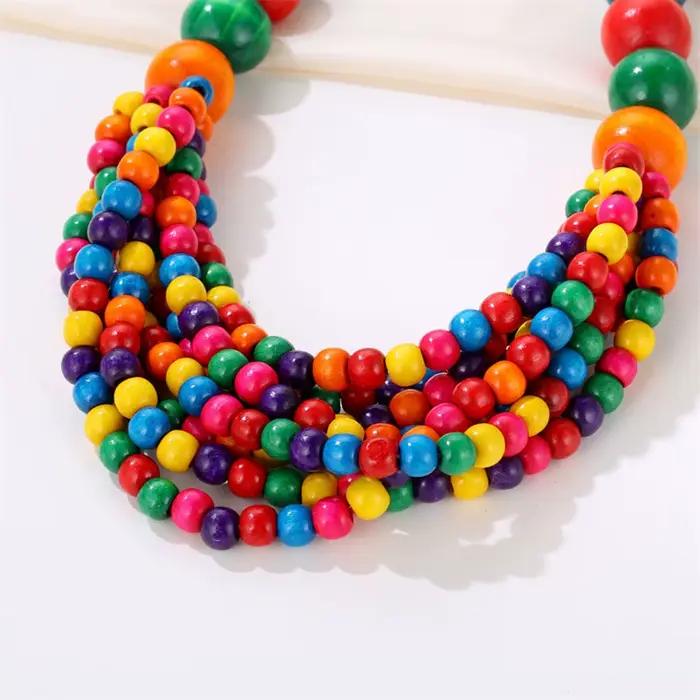 Collier bavoir multicouche en perles de bois pour femmes, Style africain bohème, fait à la main, accessoires de bijoux d'été, collier ras du cou