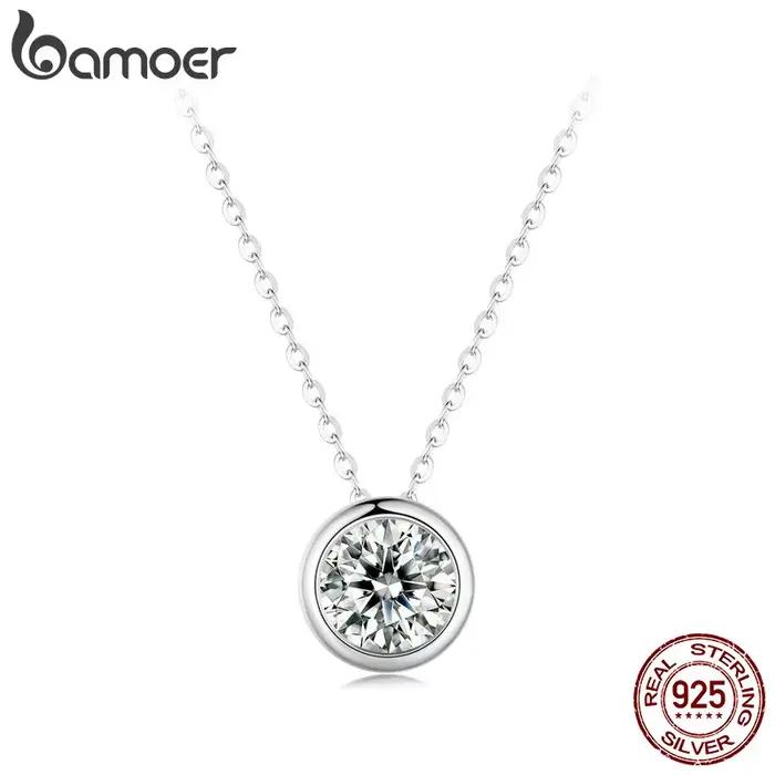 BAMOER 1CT lunette Moissanite pendentif collier couleur D VVS1 laboratoire diamant pour les femmes 925 en argent Sterling mariage minimaliste bijoux