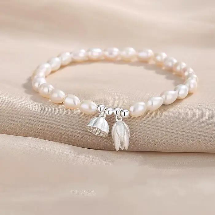 Pendentif polyvalent Bracelet de perles bijoux pour femmes élégant Style français léger luxe Bracelet de perles doux coeur Lotus