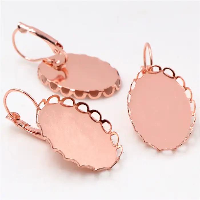18x25mm 10 pièces 7 couleurs plaqué français levier arrière boucles d'oreilles blanc/Base, ajustement 18x25mm ovale verre cabochons; Boucles d'oreilles