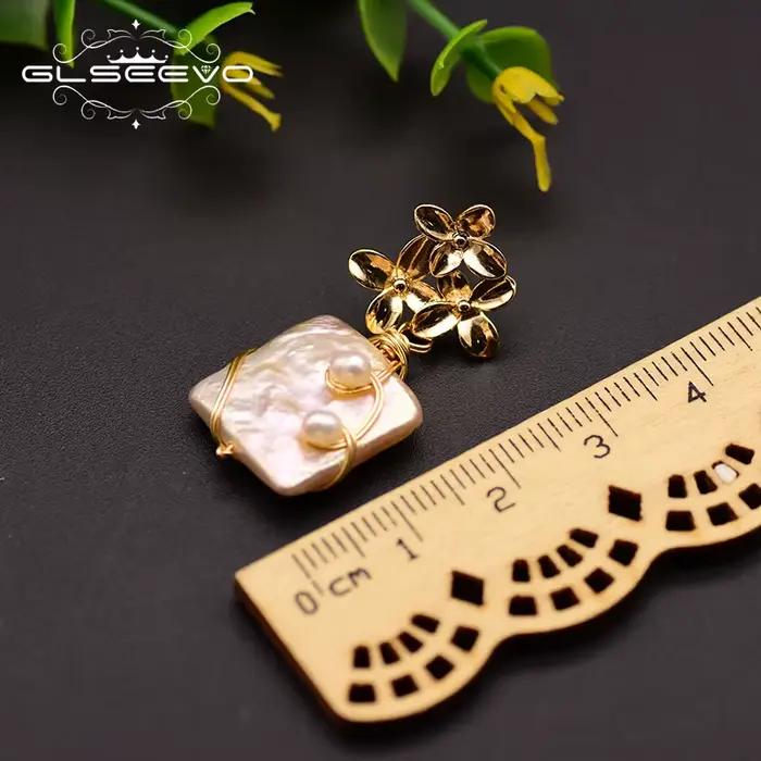 Boucles d'oreilles en perles carrées baroques naturelles, Design Original, fleurs faites à la main, bijoux fins pour femmes, GE0754