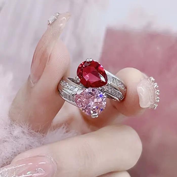 Bague de luxe en argent Sterling 925, Zircon scintillant, pierres précieuses roses, pour dames, bague réglable de fête, bijoux de réception, cadeau