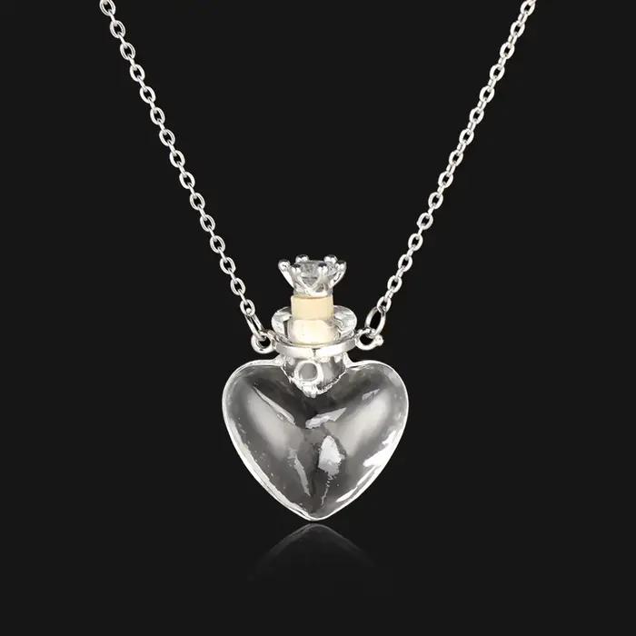 Collier avec pendentif en forme de flacon de glaçage ouvrable, goutte d'eau, cœur, chaîne en acier, souvenir, bijoux cadeau, Mini bouteilles de parfum, bijoux