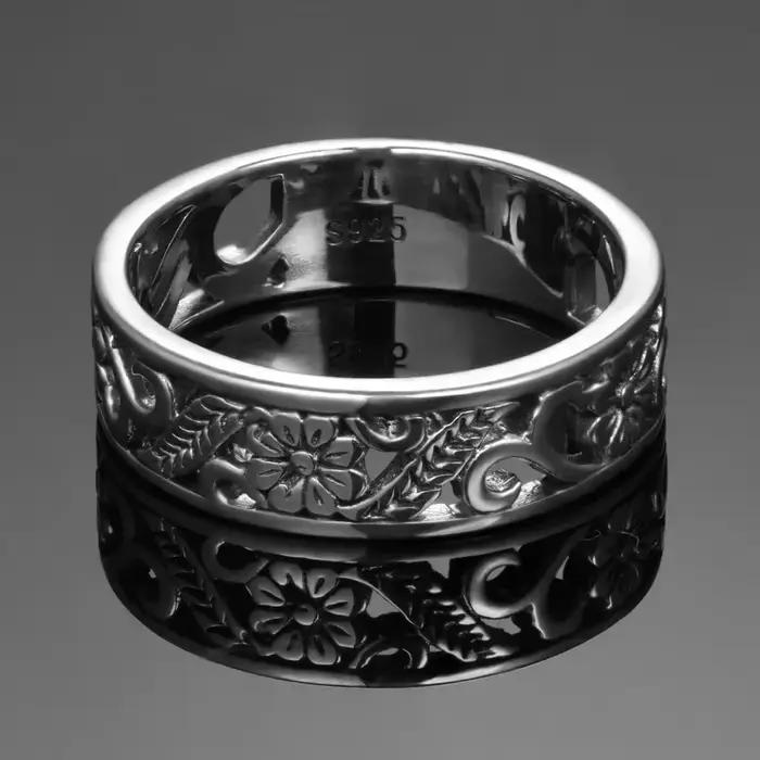 Bagues Vintage en argent Sterling 925, squelette en forme de fleur, bague ajourée rétro en argent noir, bijoux fins pour hommes et femmes