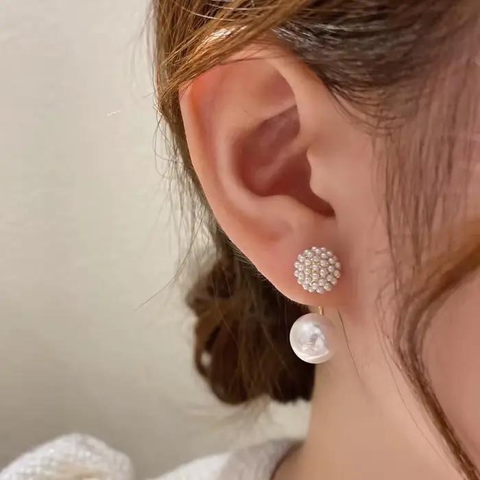 Boucles d'oreilles élégantes avec pendentif en perles suspendues au dos, bijoux Design sens, accessoires de mode coréenne, boucles d'oreilles douces pour filles
