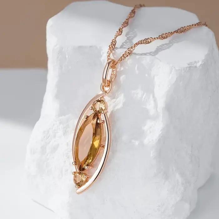 Wbmqda – pendentif et collier en losange en pierre rouge pour femmes, couleur or Rose 585, accessoires de bijoux de dubaï