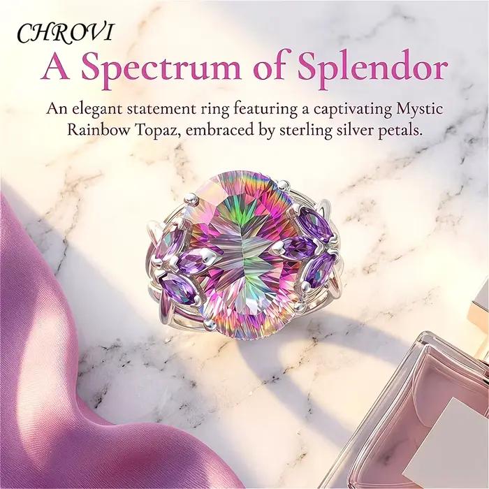 Bague de princesse en argent pur 95% exquis, nouveau modèle avec pierres précieuses en zircone sept couleurs - Bague de fiançailles