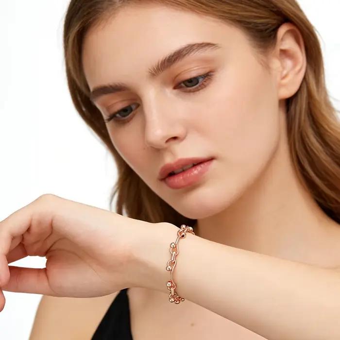 Kinel – Bracelet brillant à la mode pour femmes, or Rose 585, accessoires quotidiens simples, bijoux fins de haute qualité pour mariées