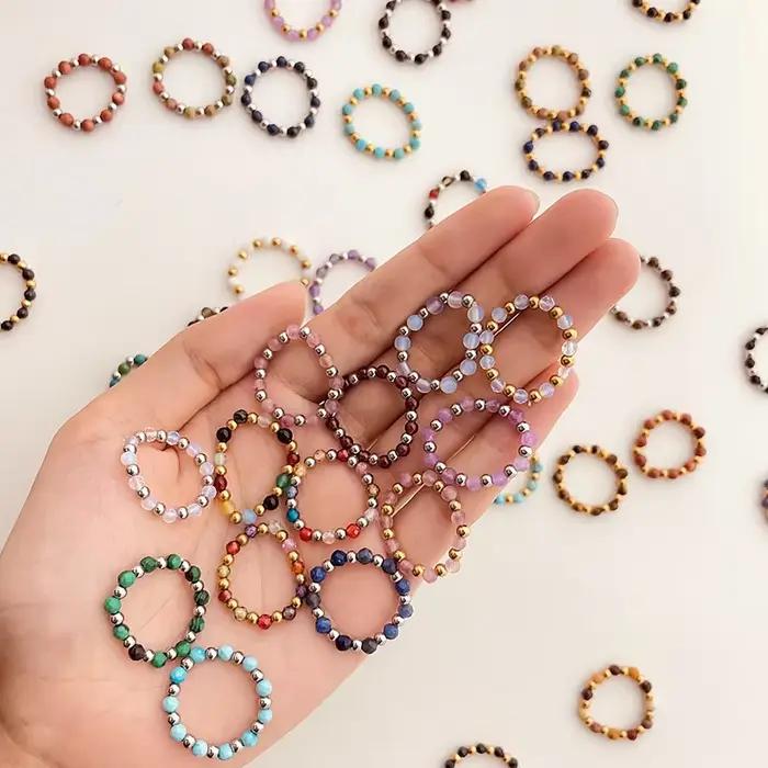 Bague bohème en pierre naturelle pour femmes, nouvelle mode, Tourmaline colorée, Zircon, fait à la main, anneau de fête, en acier inoxydable, vente en gros