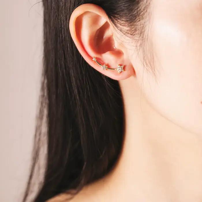 ANDYWEN-Boucles d'Oreilles en Argent Sterling 925 et Or pour Femme, Bijoux Fins, Clips, Piercing, Trois Étoiles