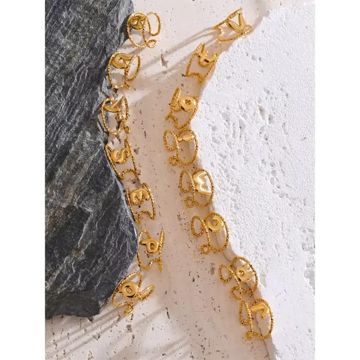 Yhpup Gros 18K Or Sweats Étanche Plaqué Réglable Anneau Ouvert 2025 Initiale Alphabet A-Z Lettre Charme Minimaliste Bijoux