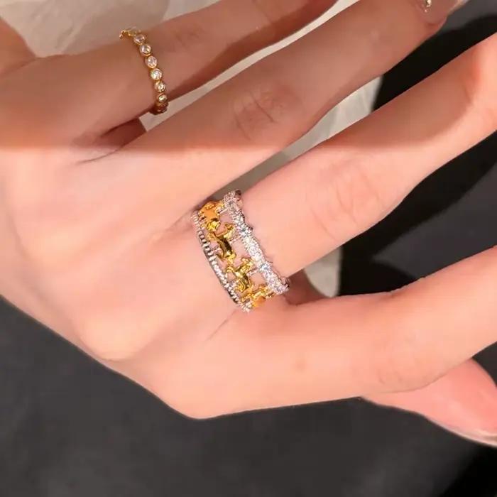 Bague creuse en zircon géométrique ENSHIR pour femme, design vintage français de luxe, bijoux élégants, cadeaux en gros