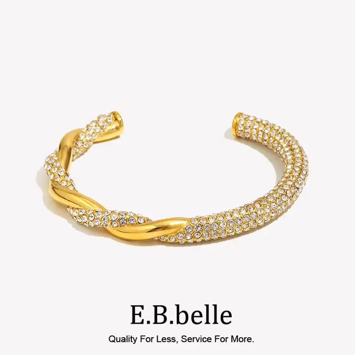 E.B.belle-Bracelet Asymétrique Ajustable en Acier Inoxydable pour Femme et Fille, Bijoux avec Distorsion en Strass, Or et Argent, Document, SION L