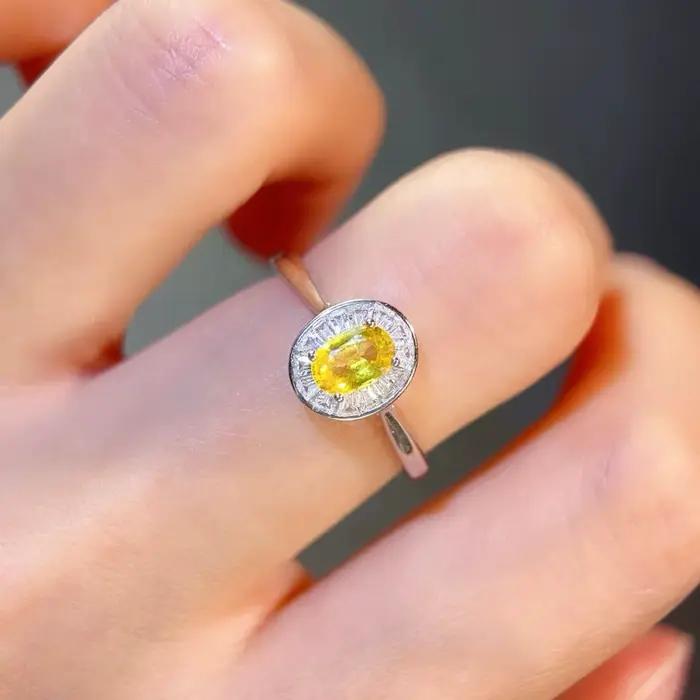 Bague saphir jaune au design classique, bague émeraude naturelle 4x6mm, saphir véritable, bijoux en argent 925 avec certificat