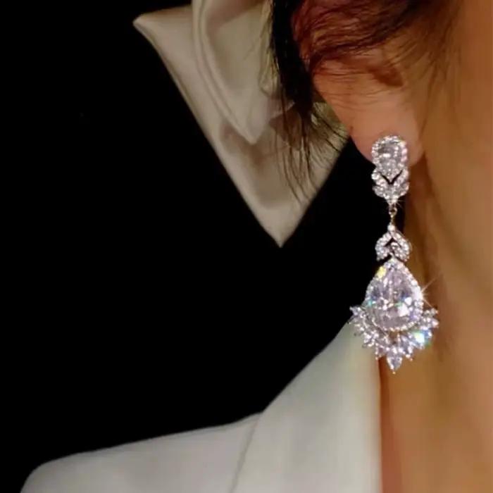 ZAKOL luxe clair AAA Zircon grande Dange boucle d'oreille pour les femmes magnifique argent couleur Banquet fête de mariage bijoux