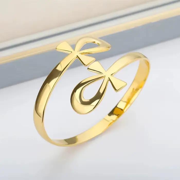 Bracelet égyptien Vintage en acier inoxydable pour femmes et hommes, couleur or, croix Ankh reine, manchette, bijoux pulseras