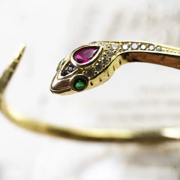 Bracelet incurvé serpent doré Europe bijoux fins bohème cadeau pour femmes été tout neuf bon Bracelet en argent massif 925