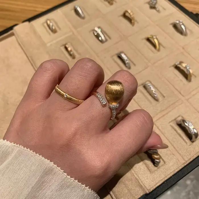 Bague de pomme de pin en diamant complet pour femme, artisanat en or antique rétro, goutte d'eau brossée de style chinois, bijoux de banquet