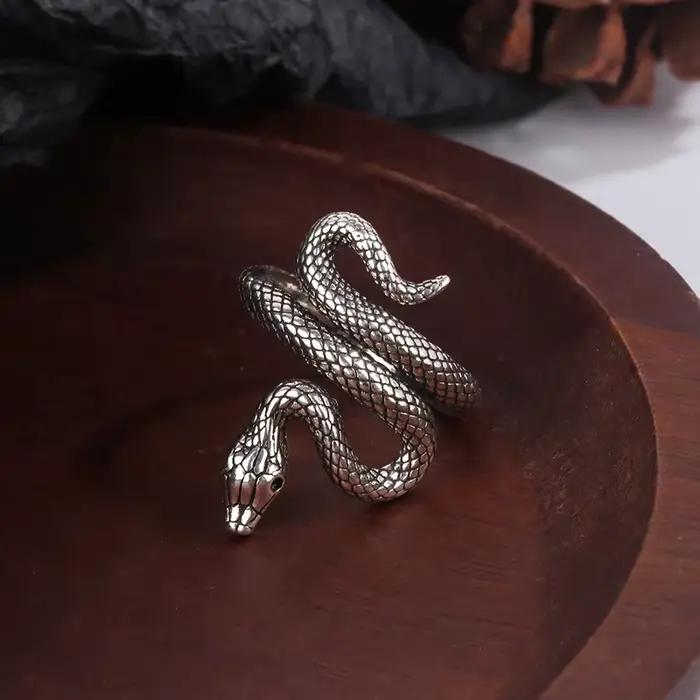 Bague Serpent Rétro Punk en Argent Sterling 925 pour Hommes et Femmes, Bijou Ajustable et Personnalisé