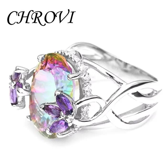 Bague de princesse en argent pur 95% exquis, nouveau modèle avec pierres précieuses en zircone sept couleurs - Bague de fiançailles