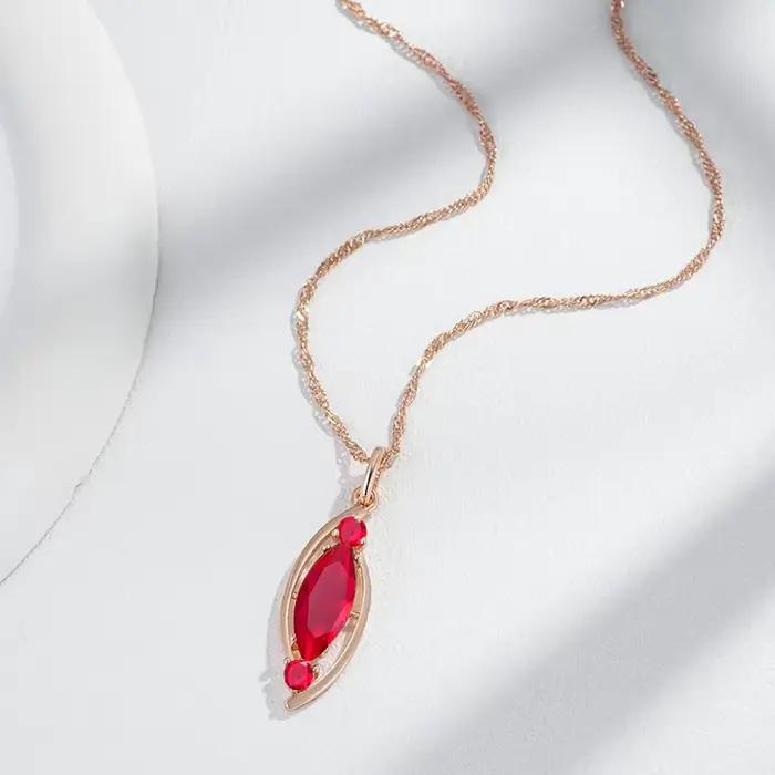 Wbmqda – pendentif et collier en losange en pierre rouge pour femmes, couleur or Rose 585, accessoires de bijoux de dubaï