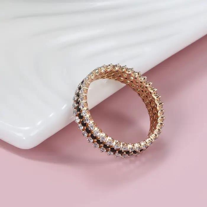 Kinel – bagues en or Rose pour femmes, accessoires Vintage, Zircon naturel brillant, noir et blanc, bijoux fins, tendance 585