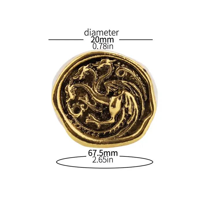 Dragon House TargarFP Ring Cosplay, Dragon à trois têtes, Alliage d'or, Bagues en métal, Bijoux, Accessoires de costume de fête