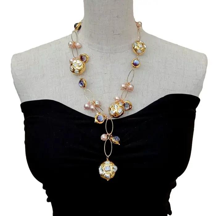 Y · YING perle Keshi blanche de culture d'eau douce perle rose violet chaîne en verre de Murano perle collier Y-Drop