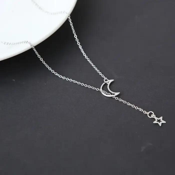 SUMENG 2024 nouveau Simple lune étoile pendentif collier Simple couleur or alliage chaîne à breloques Collares Sautoirs pour les femmes bijoux de mode