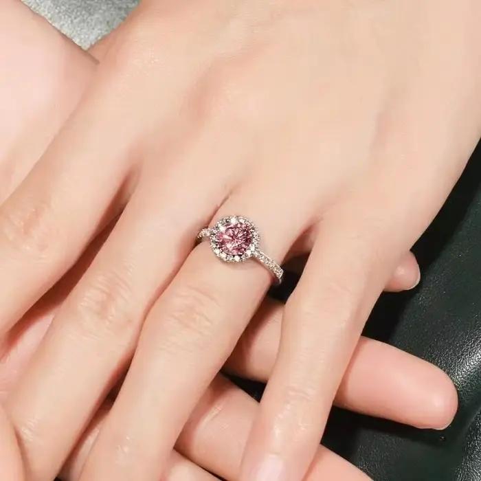 Bague de fiançailles romantique en argent incrusté de diamants roses pour femme, matiques en pierres précieuses, bijoux de mariage élégants et ajustables, à la mode