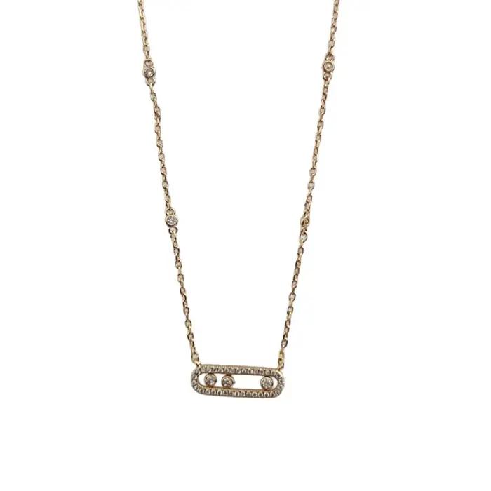 Collier à fermoir mobile incrusté de trois diamants pour femme, forme géométrique tendance, plaqué or 18 carats, design épingle de sûreté mobile H...