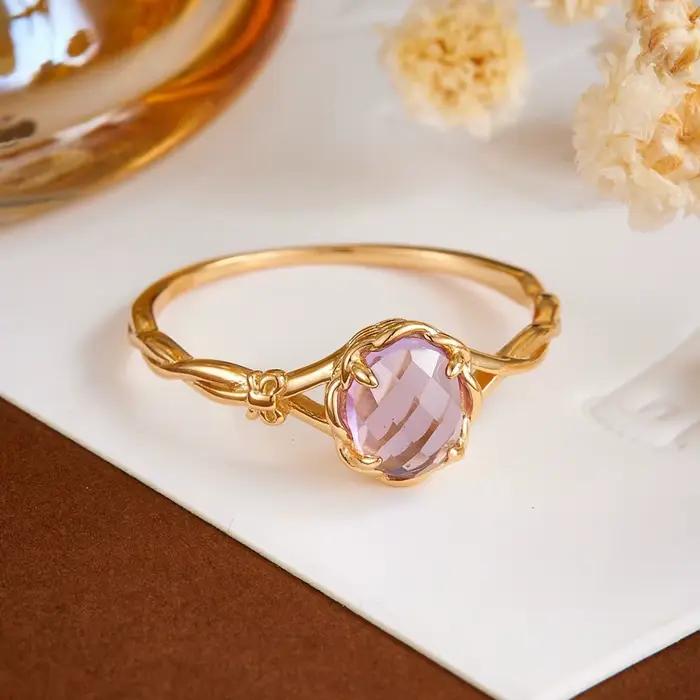 LAMOON – bague élégante en améthyste naturelle pour femmes, en argent Sterling 925 plaqué or, bagues de mariage en pierres précieuses, accessoires de bijoux RI412