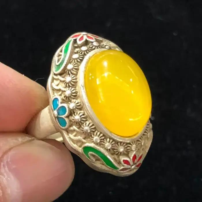 Bague sculptée cloisonné style Qianlong antique, bijou vintage rétro artisanal