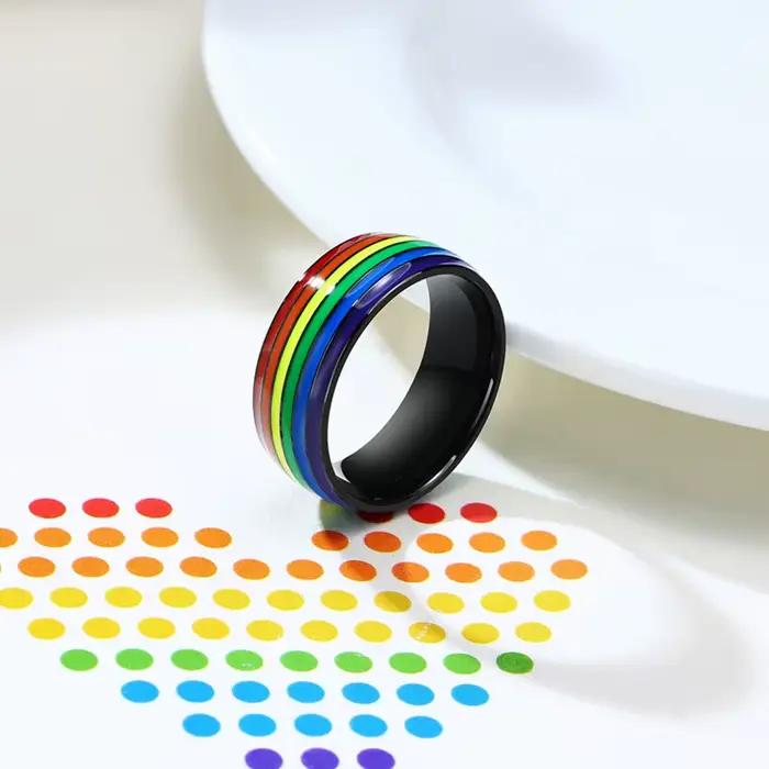 Bague en acier inoxydable pour femmes et couples, thème LGBT, motif drapeau, promesse d'amour, fiançailles