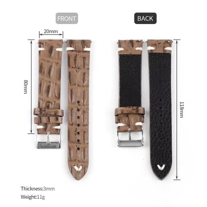 Bracelet de montre en cuir véritable Crocodile, 18mm 20mm 22mm 24mm, noir café cuir de vache, pour hommes et femmes