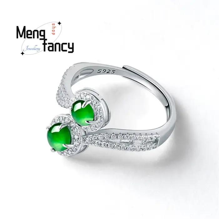 Bague en Jade vert naturel A-goods, jadéite Yang, Double Surface d'œuf, incrustée d'argent S925, bijoux à la mode de haute qualité, cadeaux de vacances fins