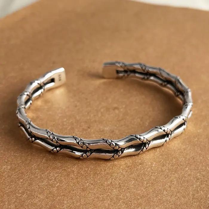 Bracelets en argent sterling 925 pour femmes, accessoires de chaîne, tendance vintage, pendentif barre large simple, bijoux de fête, cadeau