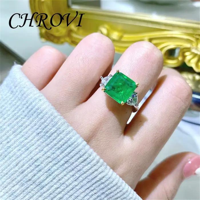 Bague en argent sterling 925 avec pierre verte, bague simple pour femme en diamant vert princesse bicolore