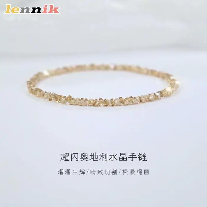 Bracelet en cristal bleu autrichien Ultra-fin, corde élastique rose Champagne, Style léger, luxe minimaliste, Bracelet de perles pour femmes pures